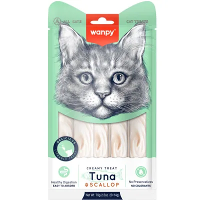 Wanpy ТУНЕЦЬ З ГРЕБІНЦЕМ (Creamy Treat Tuna&Scallop) рідкі ласощі для котів 14гх5од.