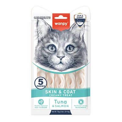 Wanpy ШКІРА Й ШЕРСТЬ (Skin&Coat) функціональні рідкі ласощі для котів 14гх5од