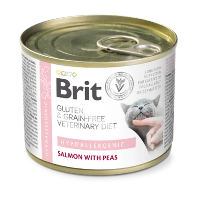 Вологий корм Brit Grain Free Veterinary Diets Hypoallergenic для котів із харчовою алергією або непереносимістю з лососем та зеленим горошком