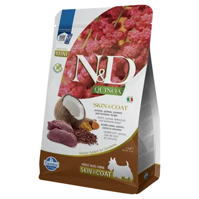 Фарміна дог сухий N&D QUINOA DOG SKIN & COAT. VENISON & COCONUT ADULT MINI з олениною та кокосом 800
