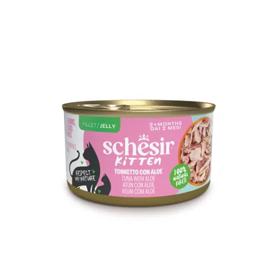 Schesir Kitten Care Tuna with Aloe ШЕЗІР ТУНЕЦЬ З АЛОЕ в желе натуральні консерви для кошенят, повнораціонний вологий корм, банка