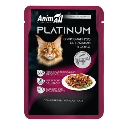 АнімАлл вологий корм PLATINUM Пауч для котів яловичина та трави
